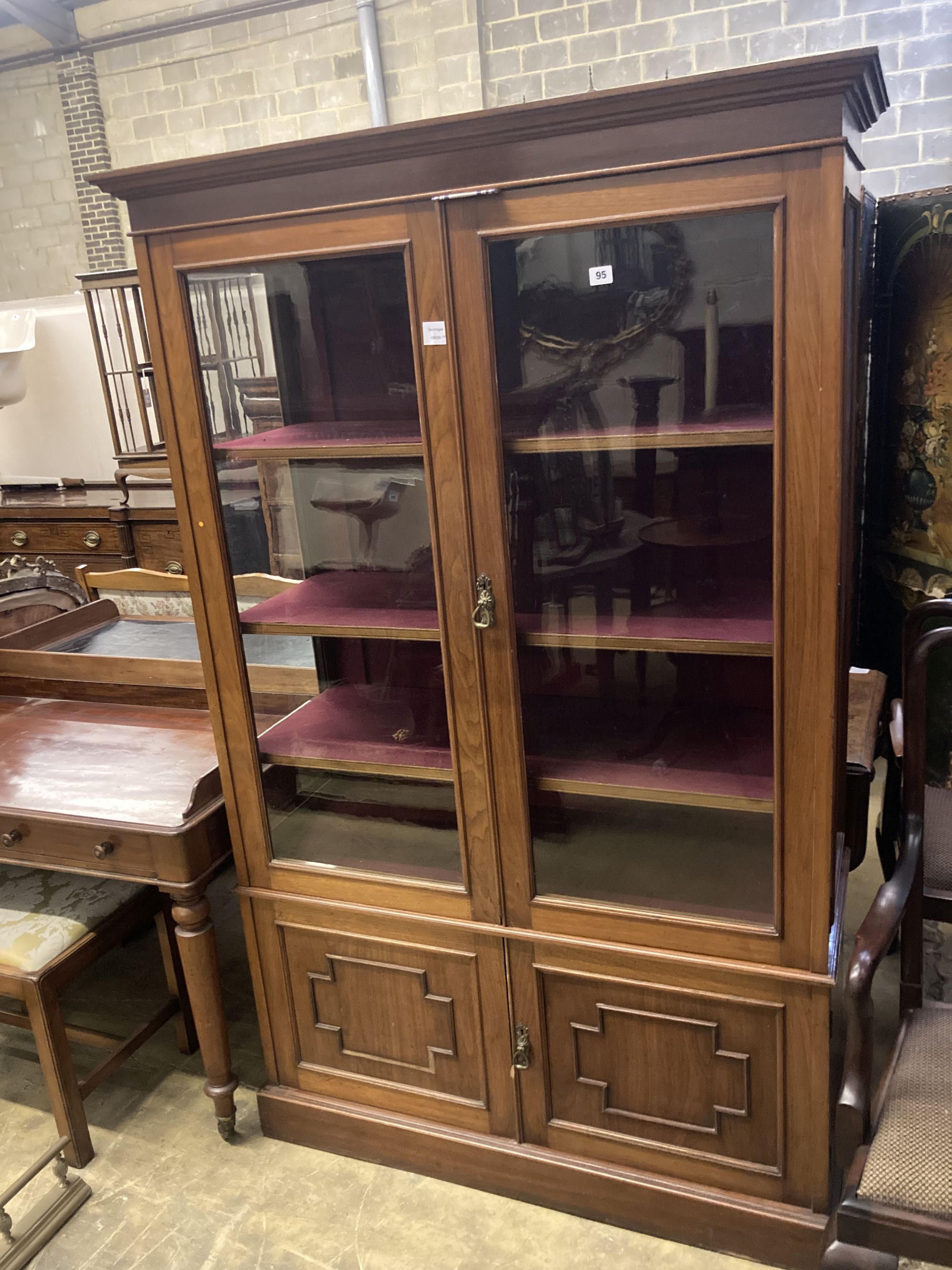 A Victorian mahogany glazed display cabinet, width 115cm, depth 46cm, height 182cm